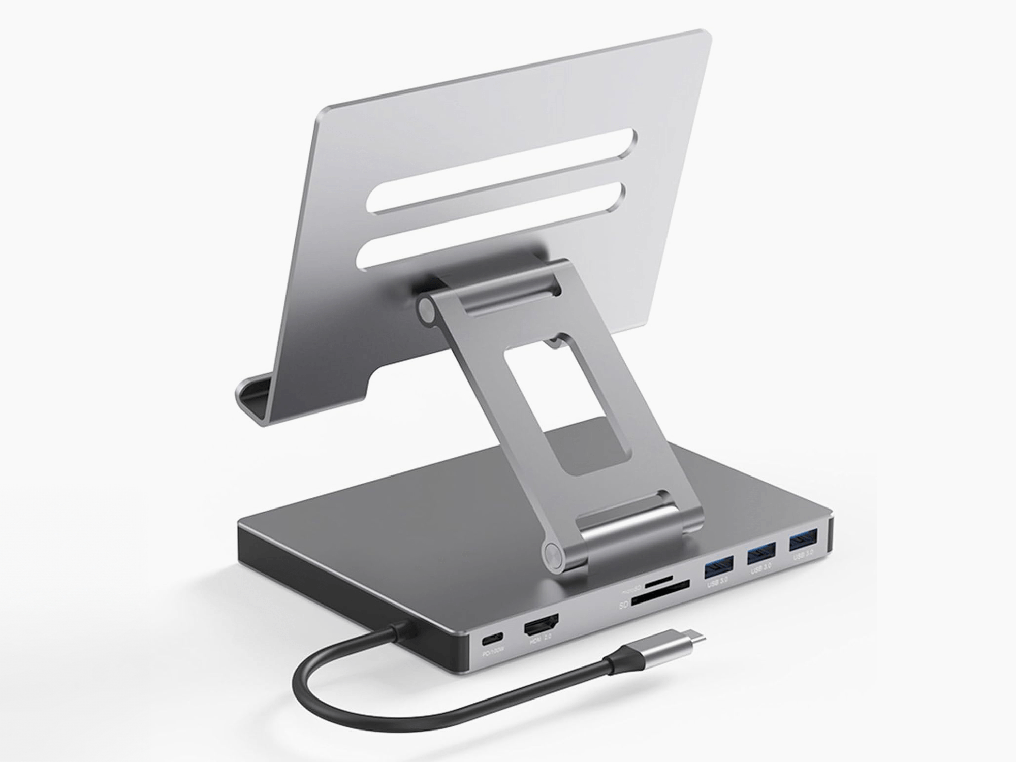 A laptop docking station on a plain background.