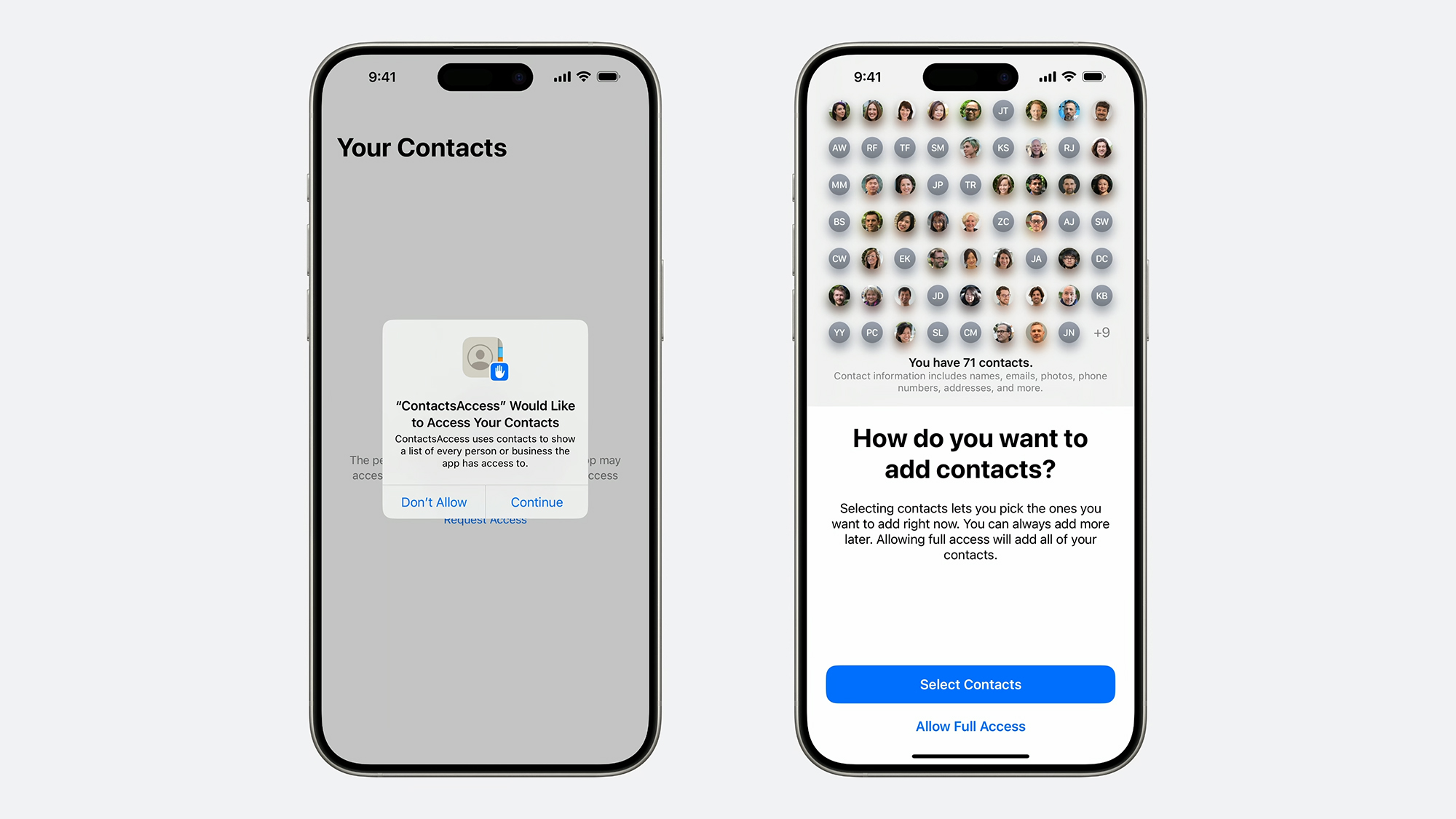 screenshot of contacts access options in ios18