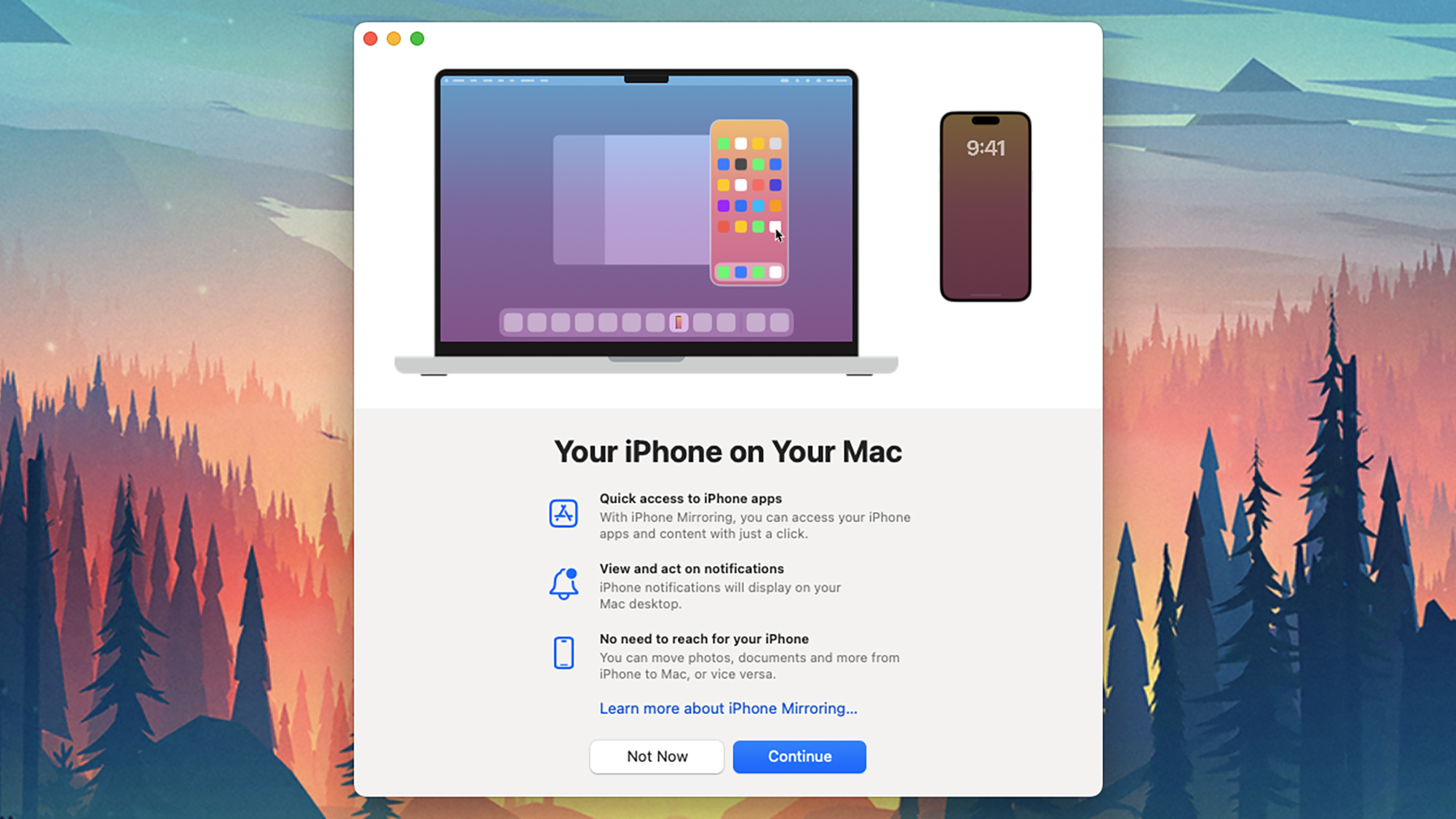 'your iphone on mac' setup screen