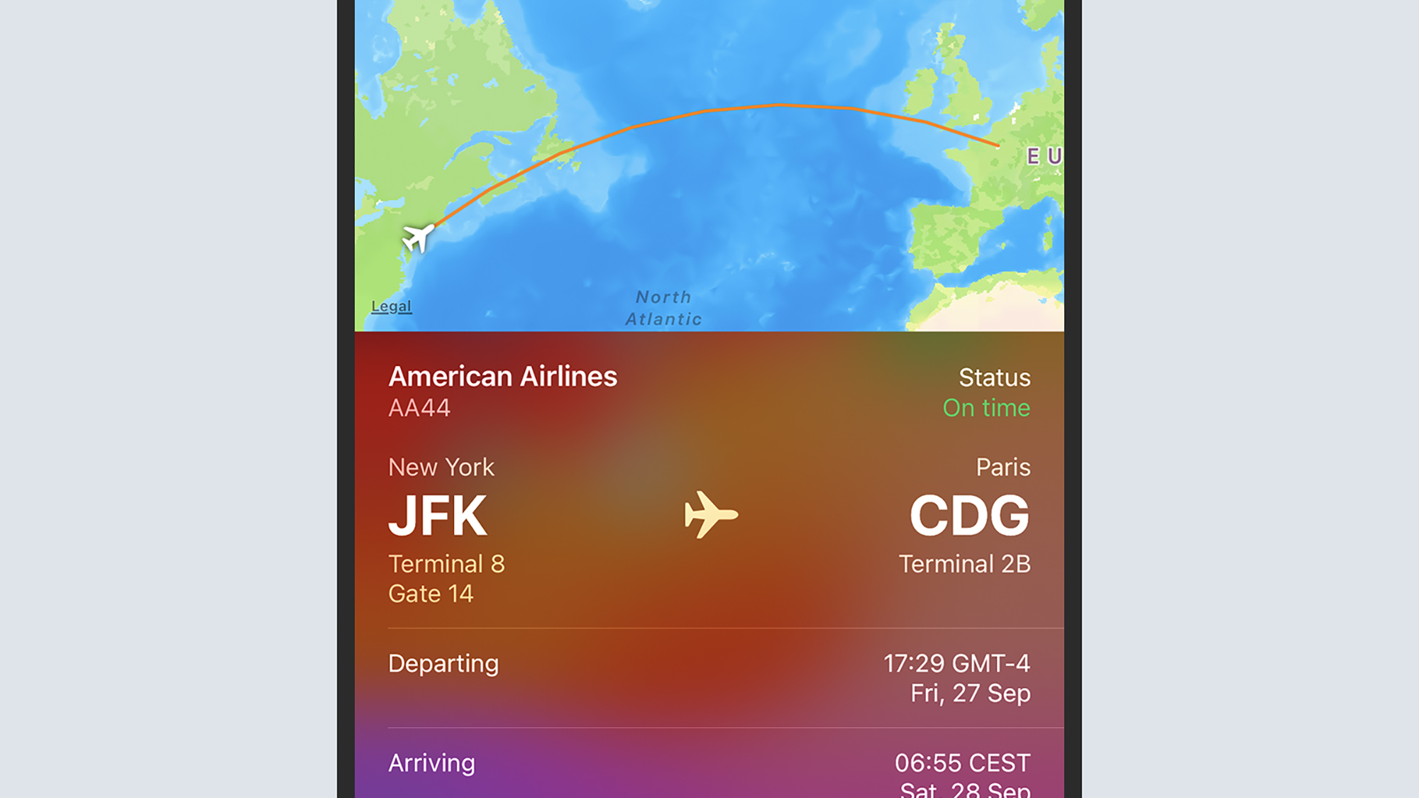 screenshot of flight information 