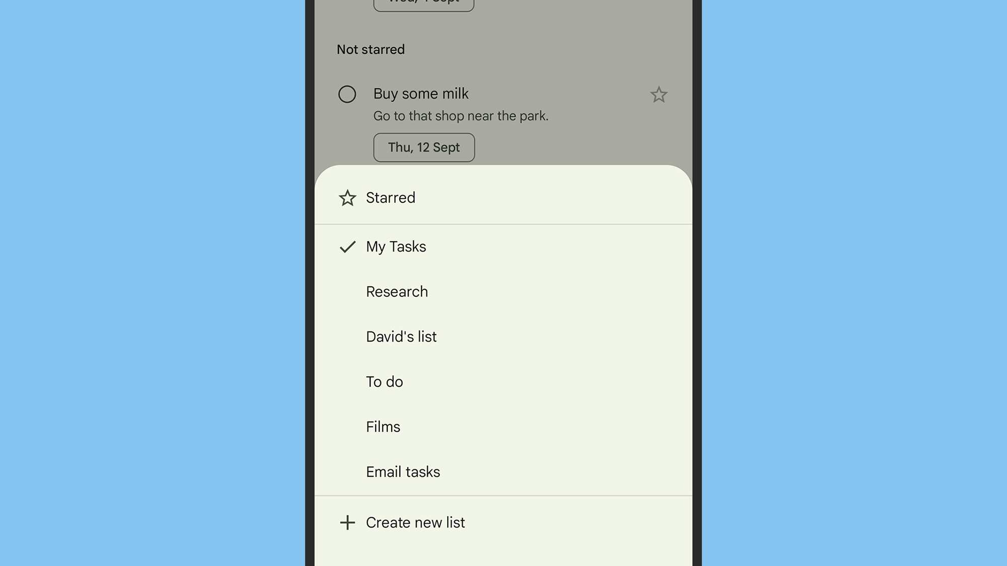 screenshot of google tasks multiple lists option