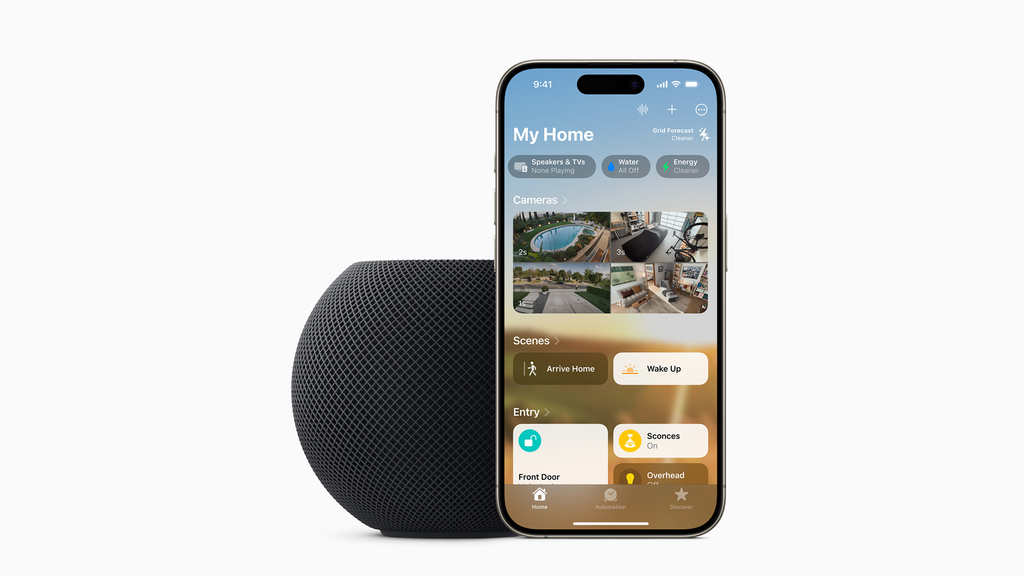 企業網站 Apple HomePod 和 iPhone（開啟智慧家庭選項）