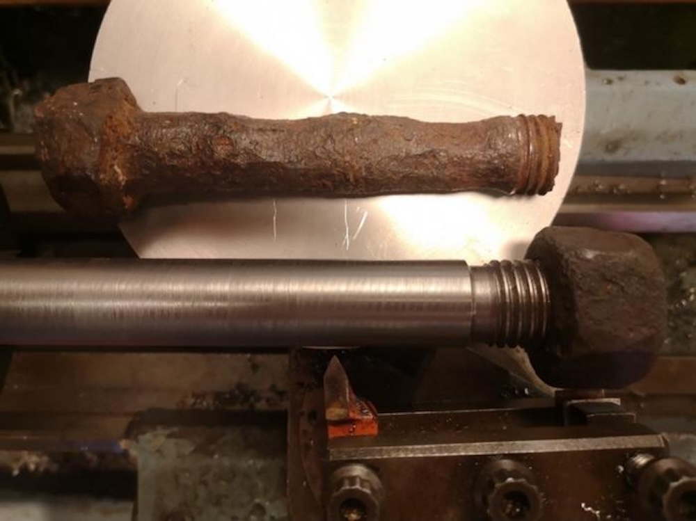 Photo from the study - an original nut fits onto a newly manufactured bolt made to British Standard Whitworth
