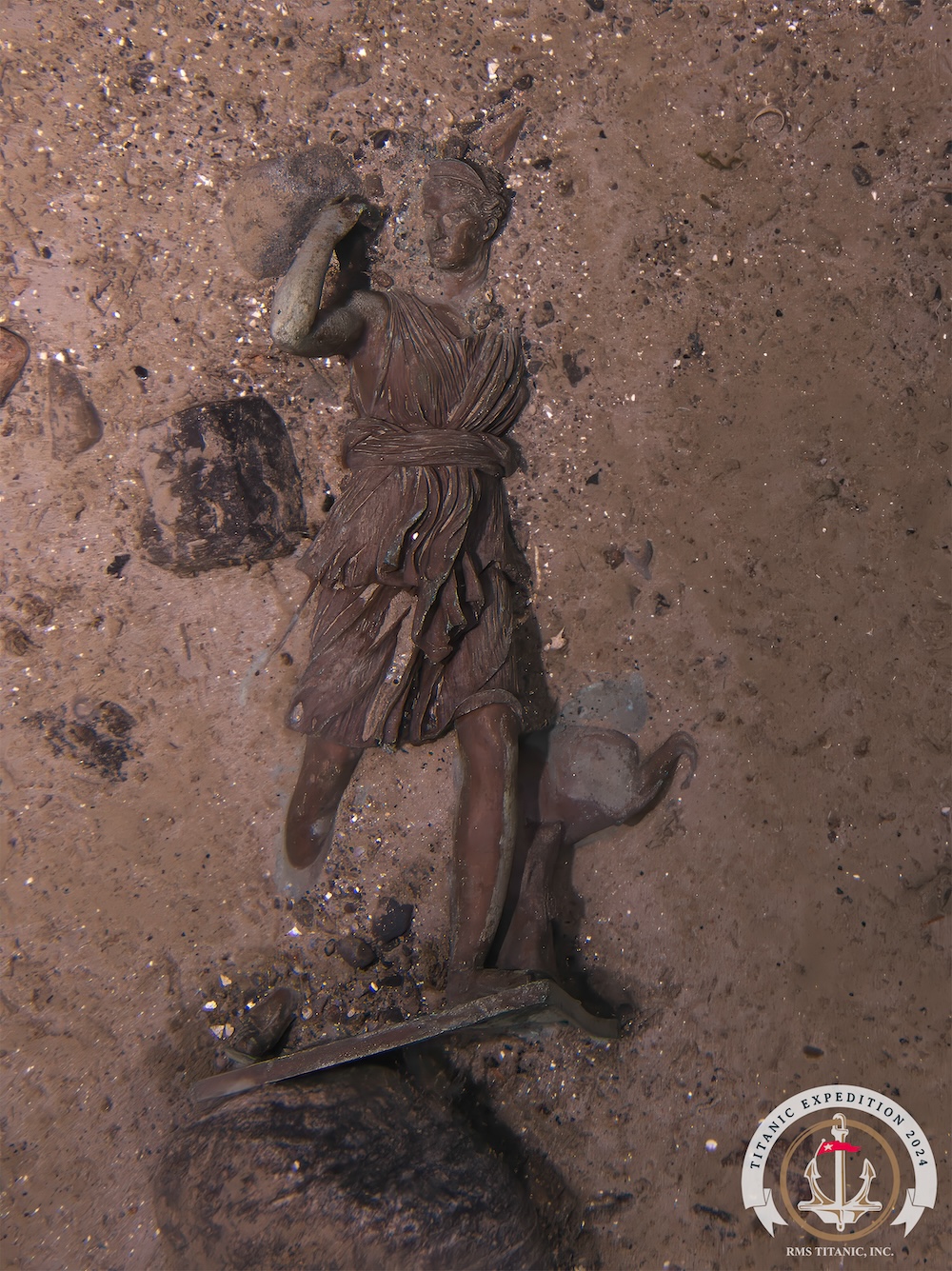 Bronze bust of Diana of Versailles from the Titanic discovered on the floor of the Atlantic Ocean