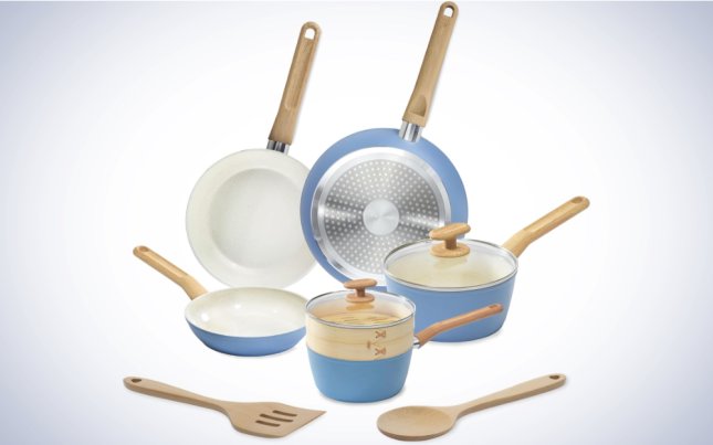 GoodCook 10-Piece Healthy Ceramic Titanium-Infused Cookware Set on a plain white background.