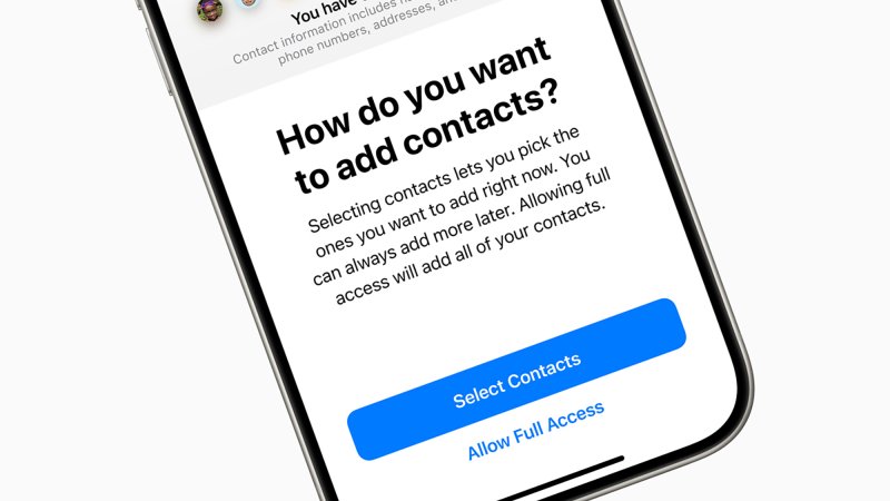 screenshot on an iphone of apple asking 'how do you want to add contacts' option in ios18