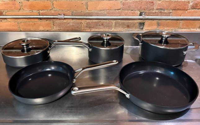 OXO Professional 10 Piece Cookware on a metal kitchen countertop.