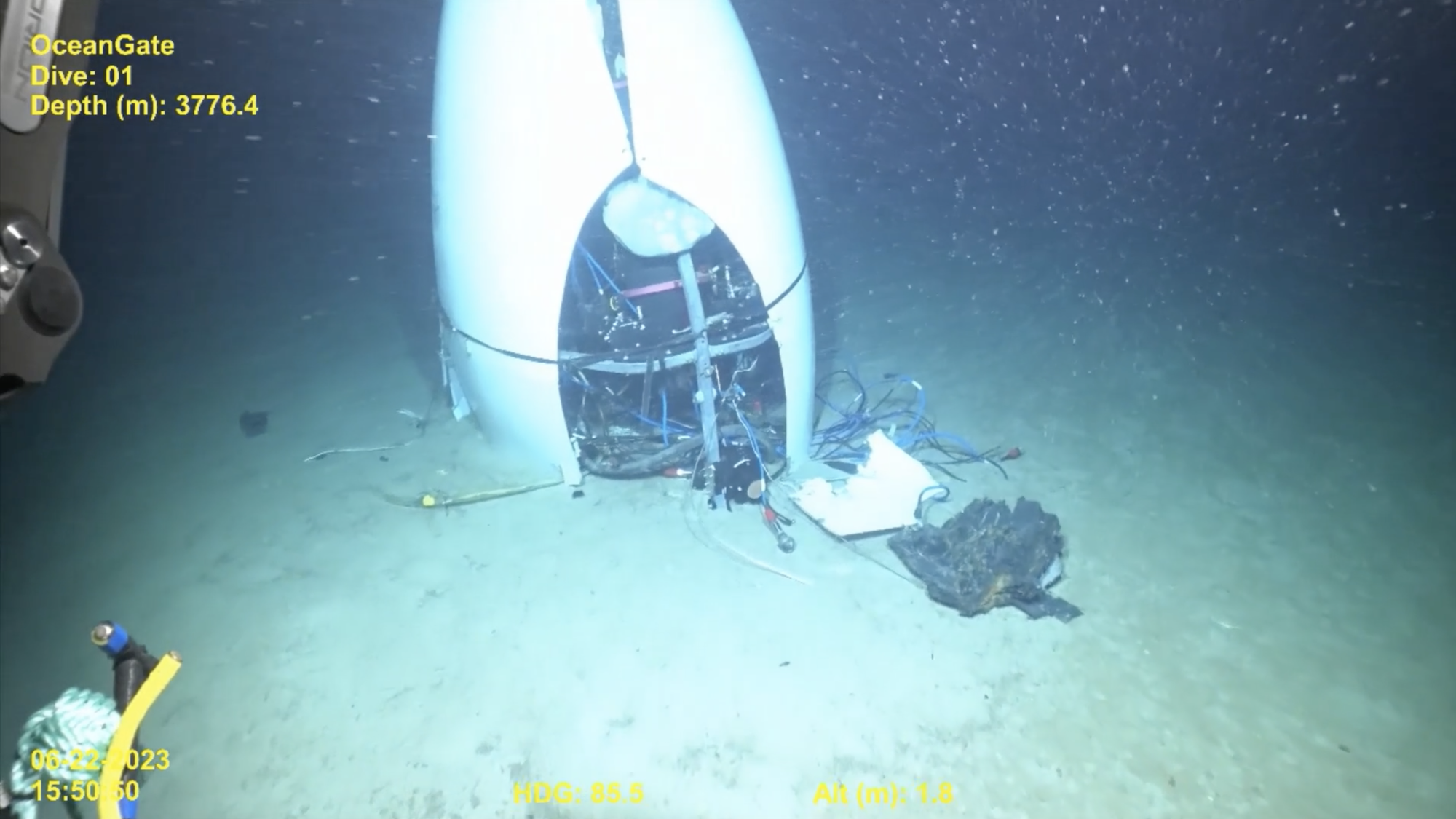 Video screenshot of piece of OceanGate Titan wreckage