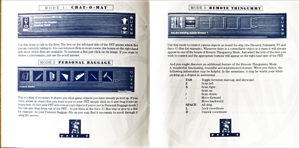 Pages from Starship Titanic's game manual.