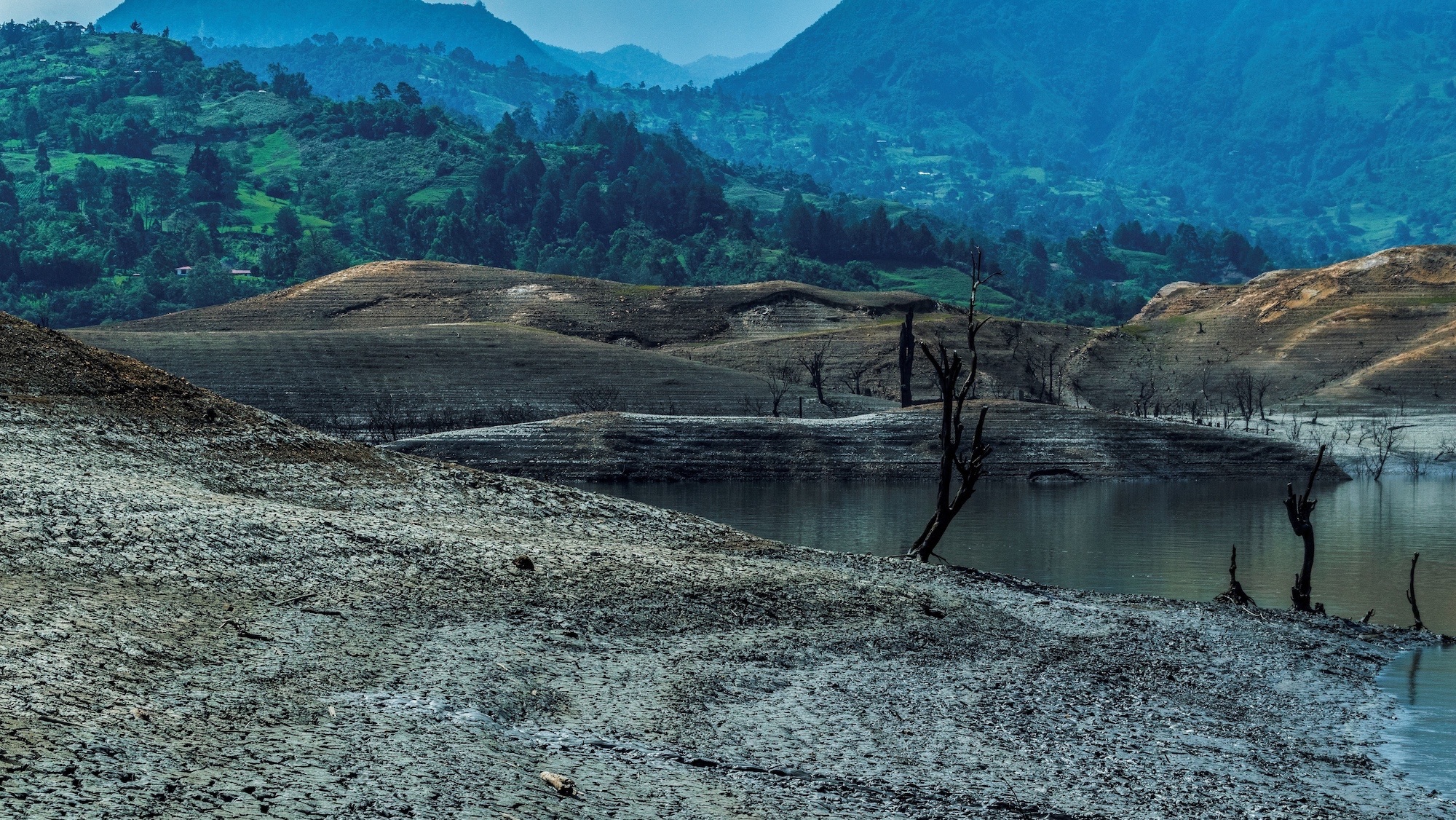 Science and Nature news a reservoir in colombia with very low water levels due to drought