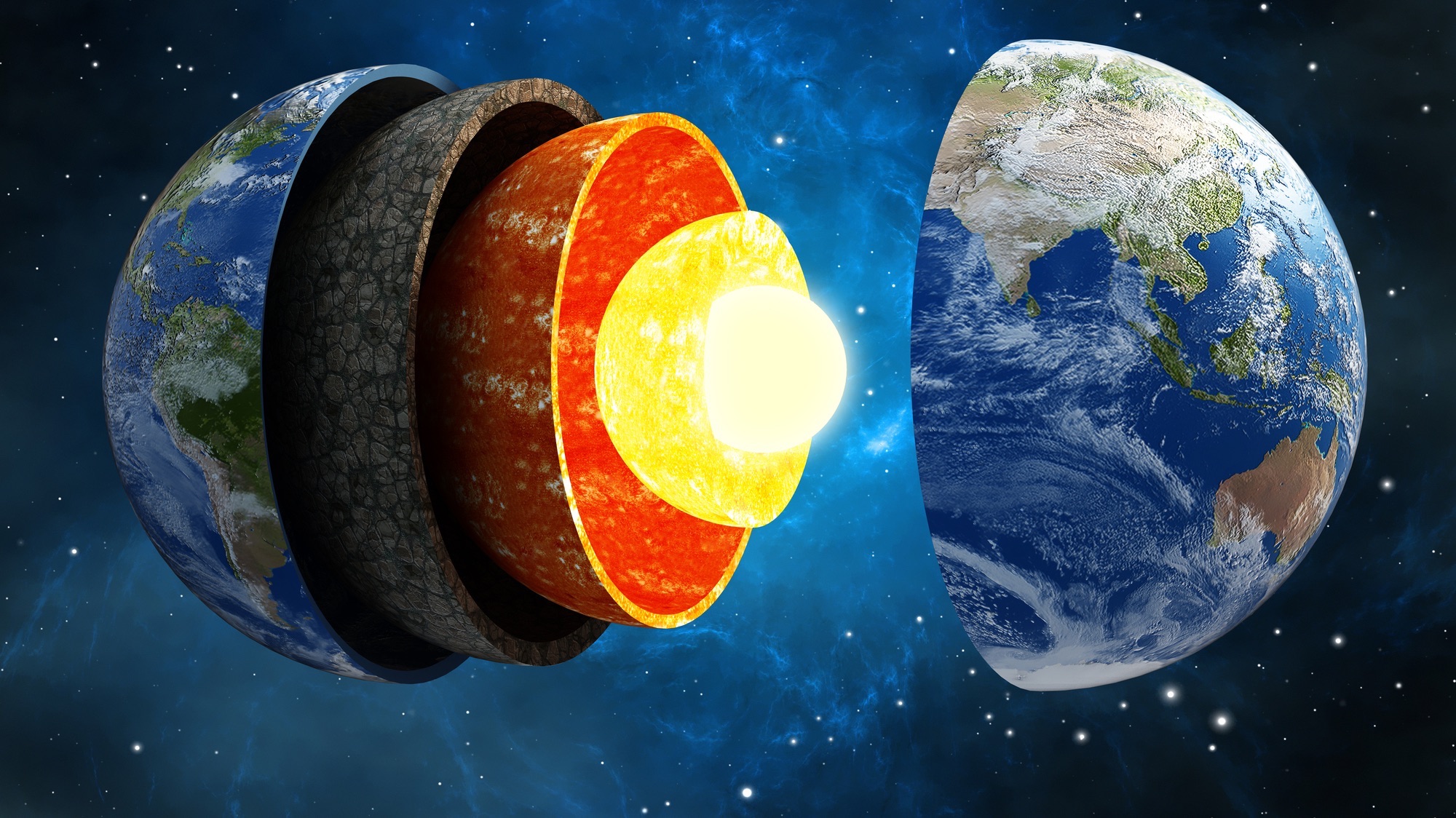 Science and Nature news 3D illustration showing layers of the Earth in space.