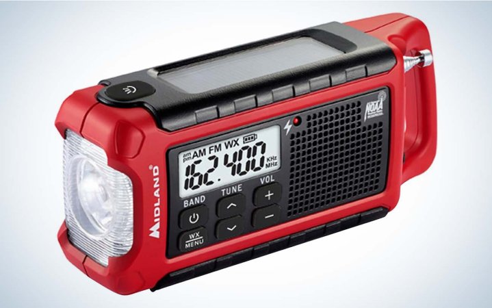  Midland ER210 weather radio on a plain background