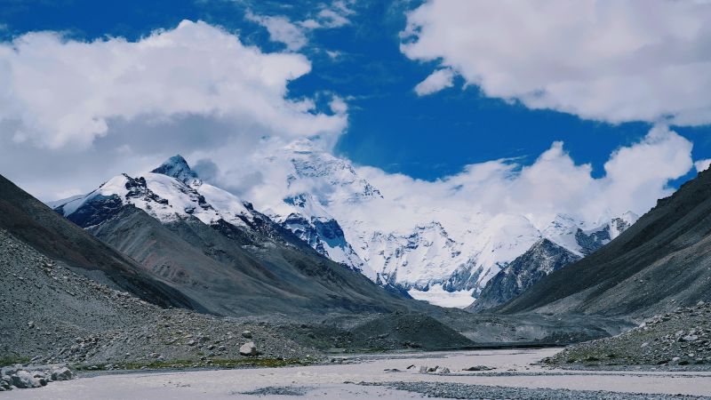 mount everest with a wide river below