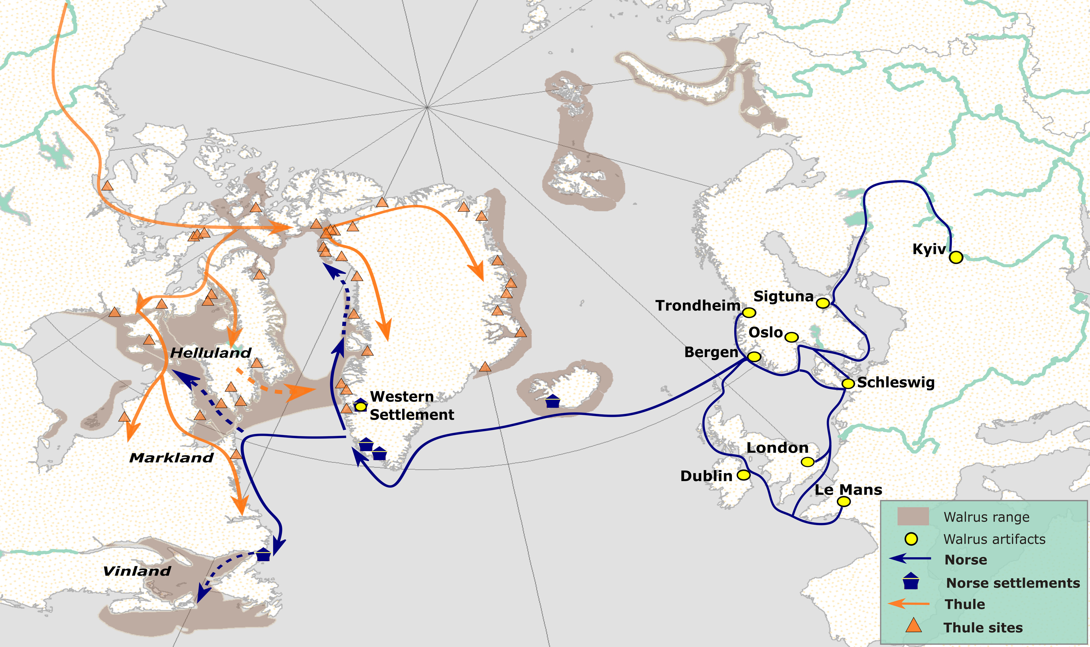 Map of Norse and Thule walrus hunting routes