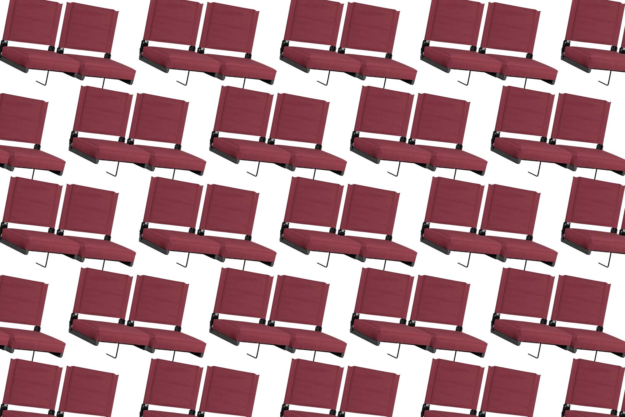 Maroon portable stadium seats on a plain background.