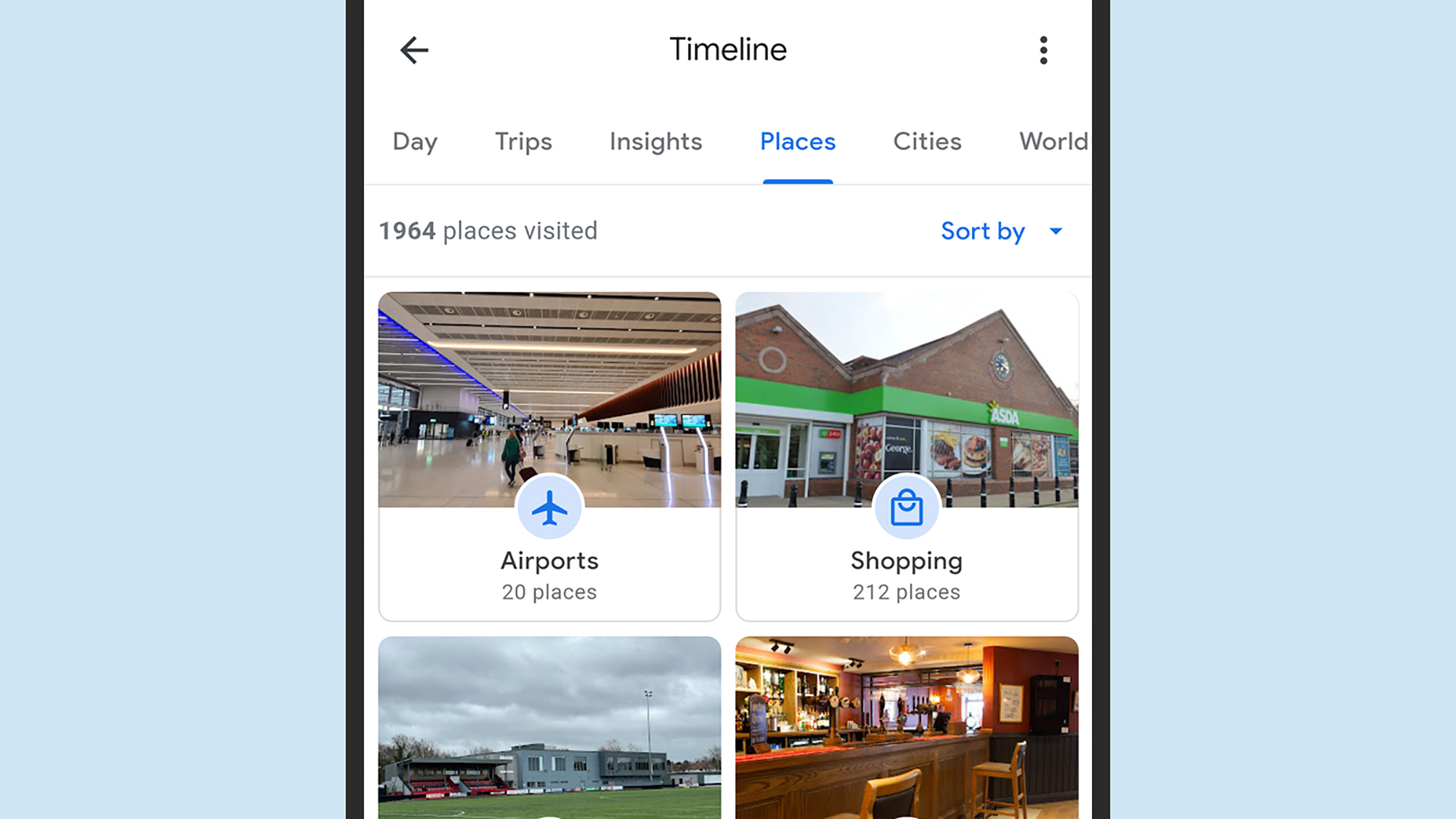 a shortcut for the 'places visited' screen on the Google Maps timeline