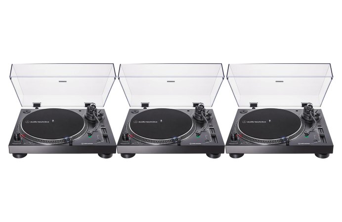 Black Audio-Technica AT-LP120XUSB-BK turntable on a white background