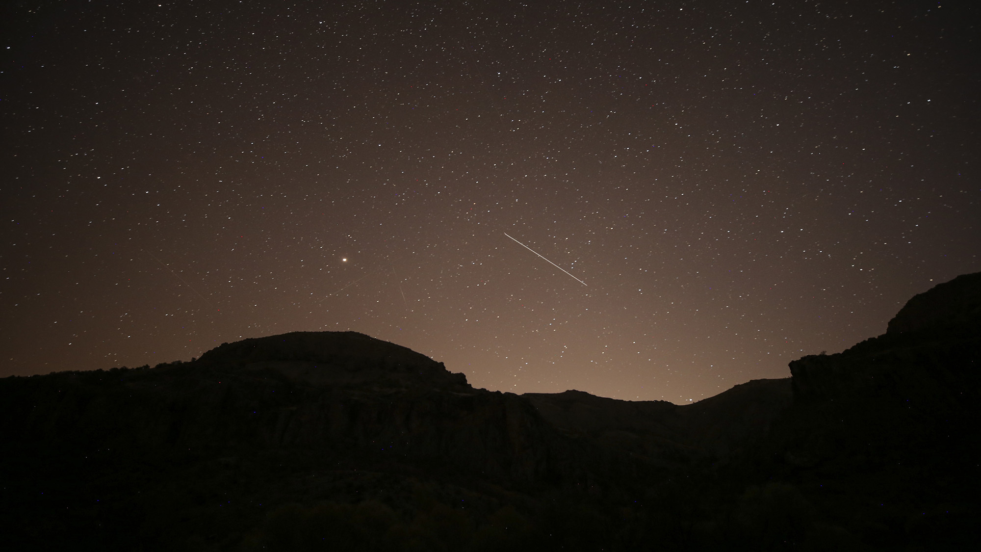 A Leonids meteor streaks across the sky over Ankara, Turkey on November 17, 2020.