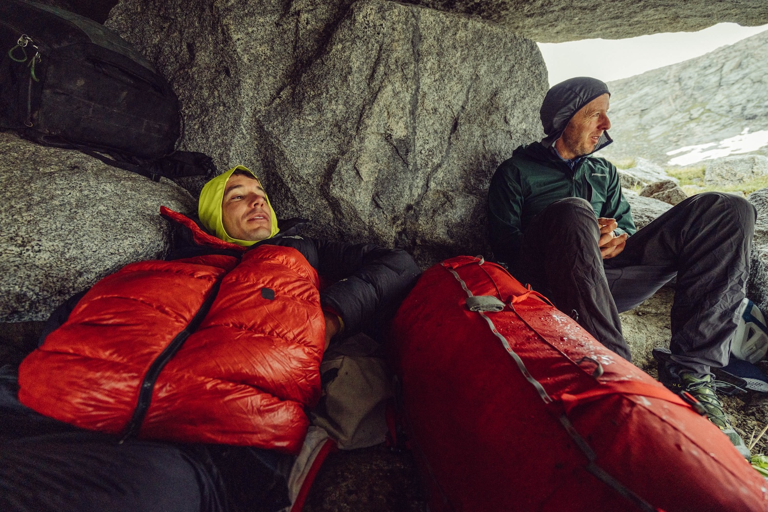 Alex Honnold and Tommy Caldwell took a break from riding and went for a hike while on the Devils Thumb expedition. (National Geographic/Taylor Shaffer)