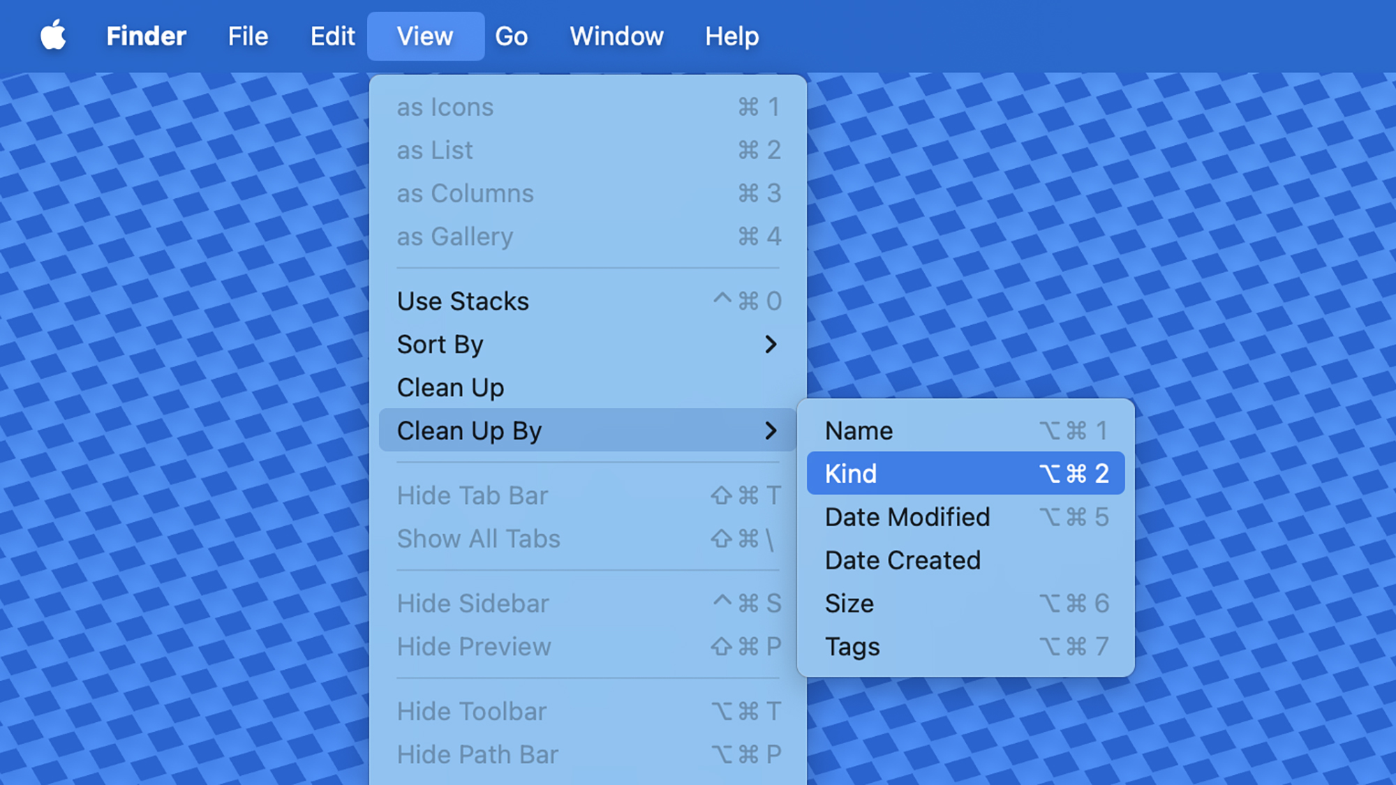 screenshot of "clean up by" menu option