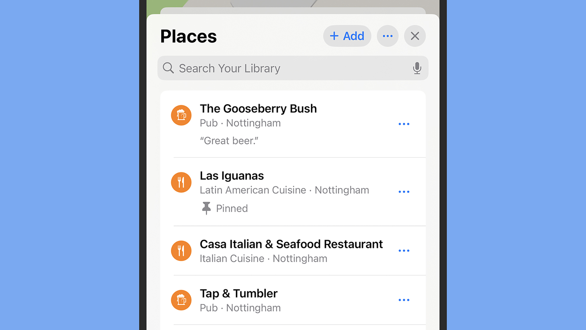 screenshot of places in apple maps