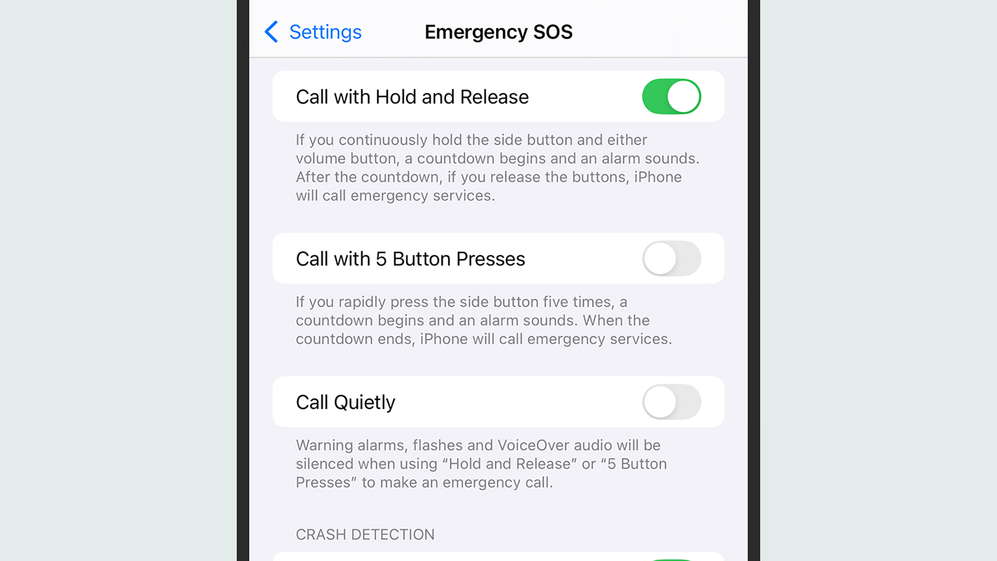 emergency sos settings in iphone