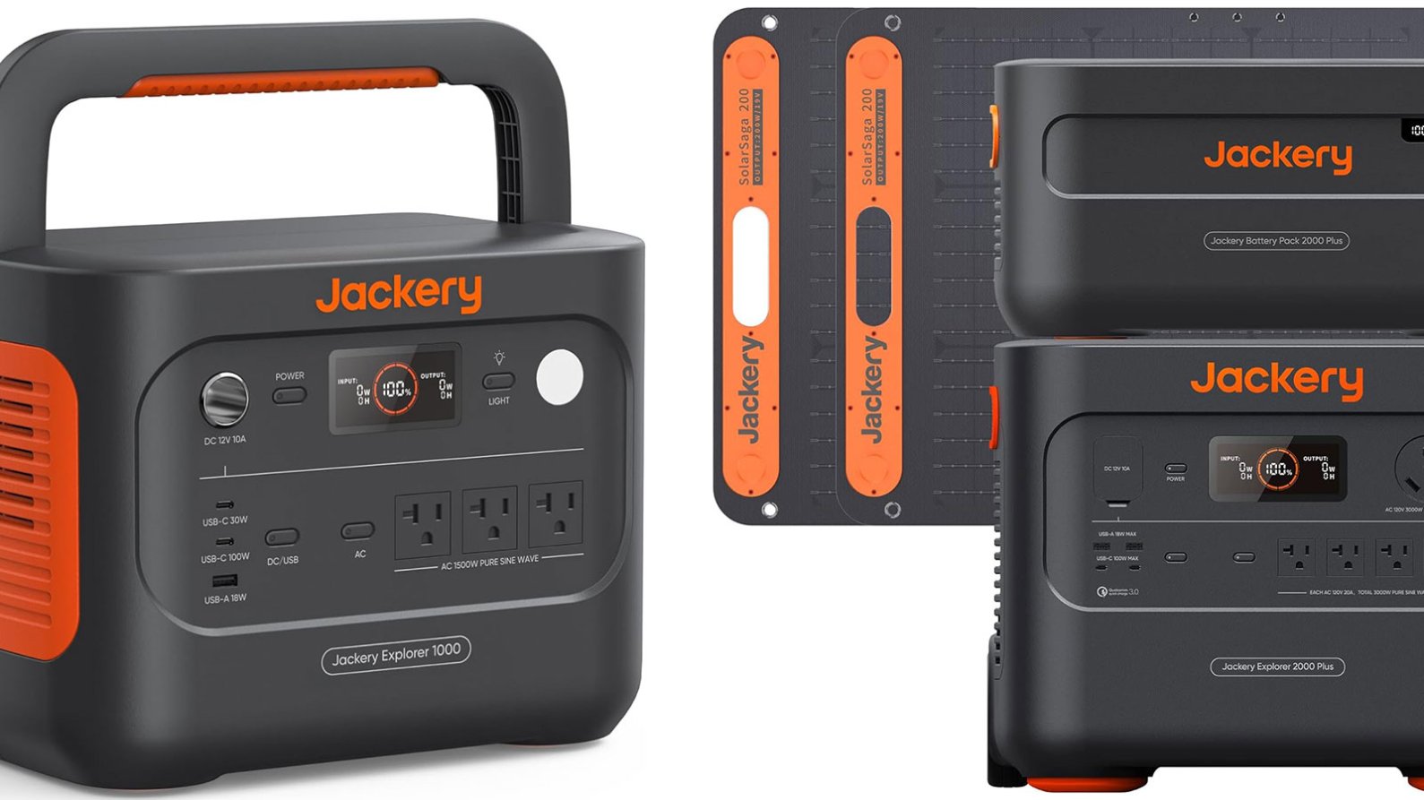 A pair of Jackery solar generators on a plain background on sale for Black Friday