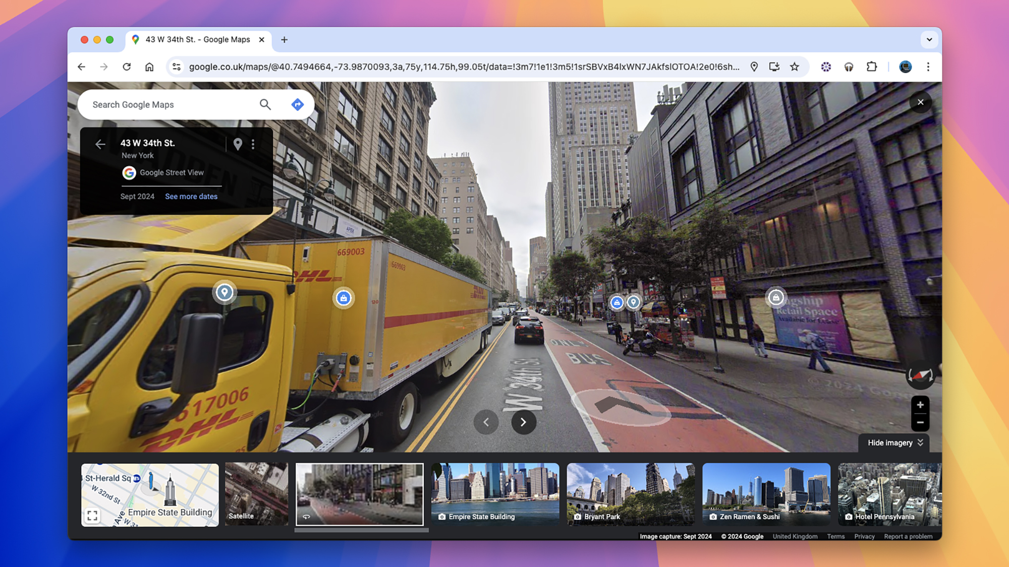 screenshot of google streetview on w 34th street in manhattan