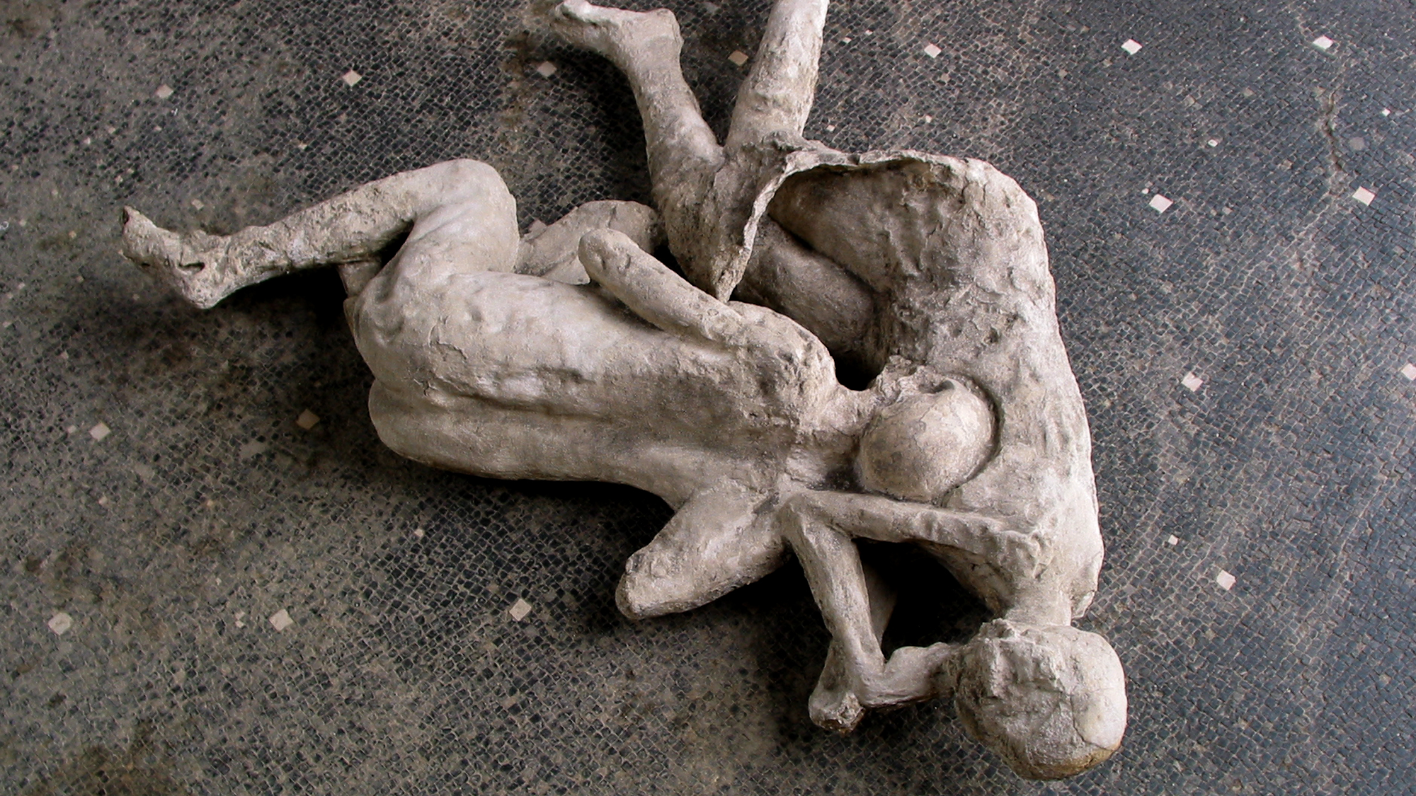 Two of the plaster body casts from the Pompeii archaeological site. CREDIT: Archaeological Park of Pompei