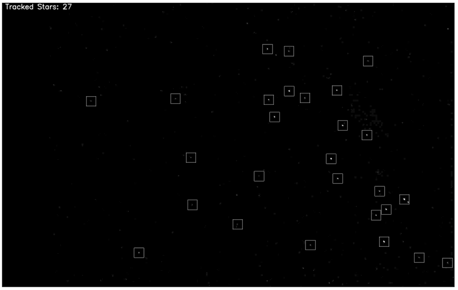 Figure 2. Star tracker operating on video footage captured in-flight. Image intensity is amplified 10×.