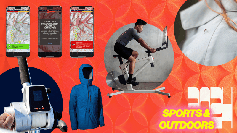 iphones, stationary bike, shirt with mosquito, jacket, fishing reel