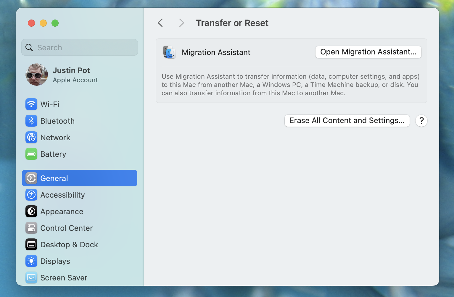 transfer or reset settings in apple