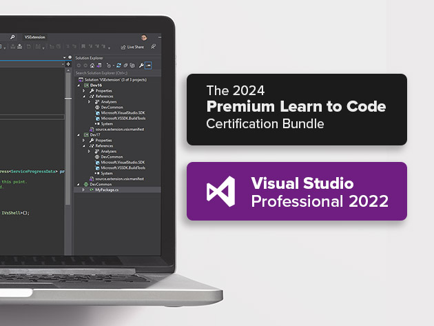 Product card image for beginner’s coding bundle with Microsoft Visual Studio Pro Stack Commerce sponsored deal