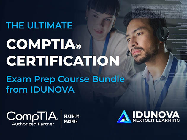 Product card image for discounted online CompTIA training courses bundle Stack Commerce sponsored deal