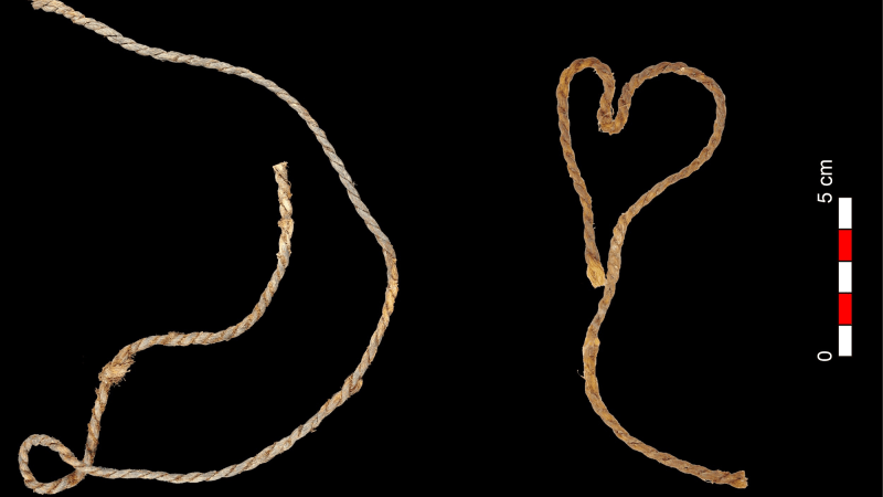 two twisted bowstrings uncovered from a cave