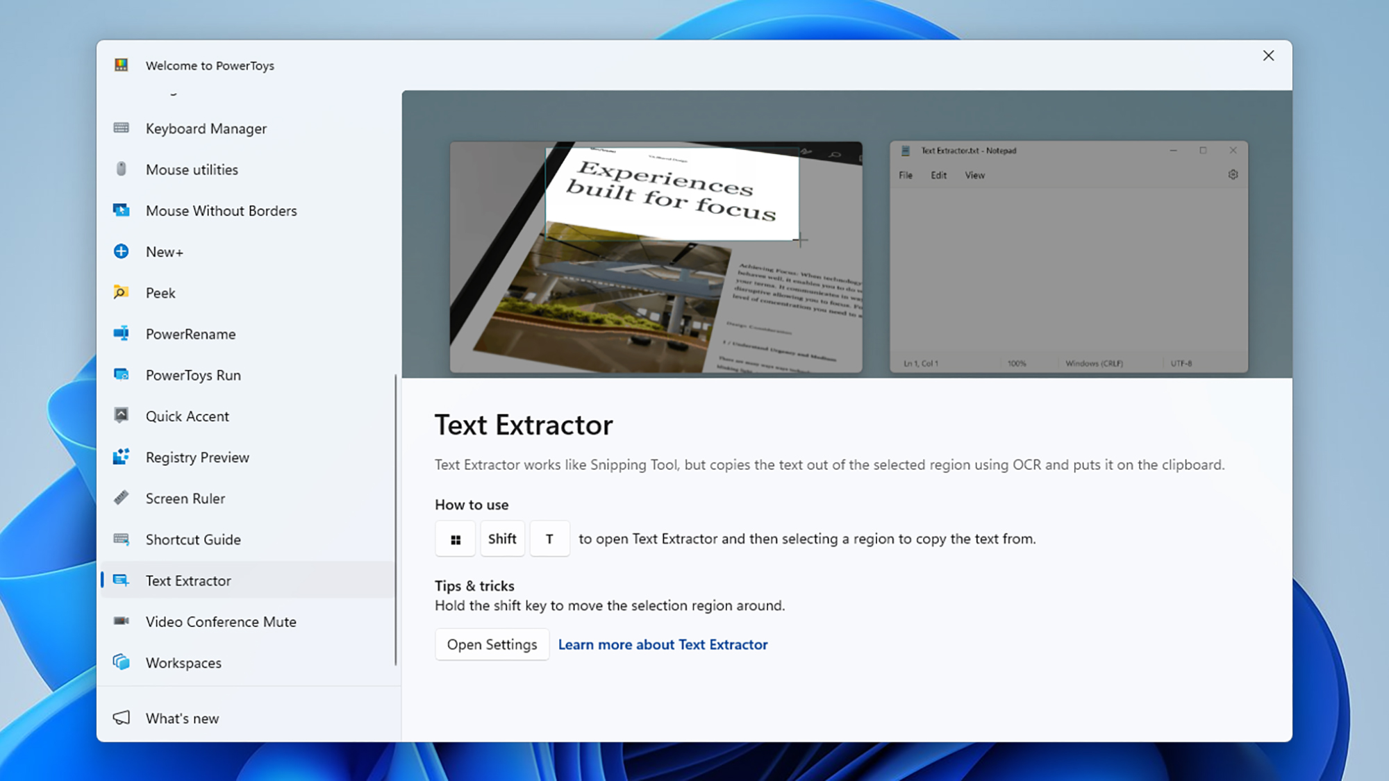 screenshot of the Text Extractor tool in Microsoft PowerToys