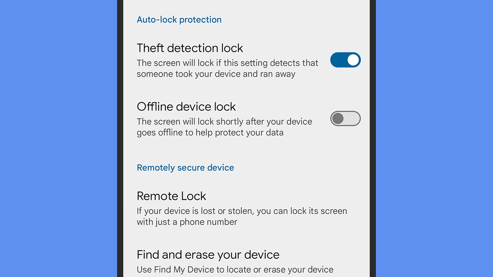 screenshot of theft detection lock screen