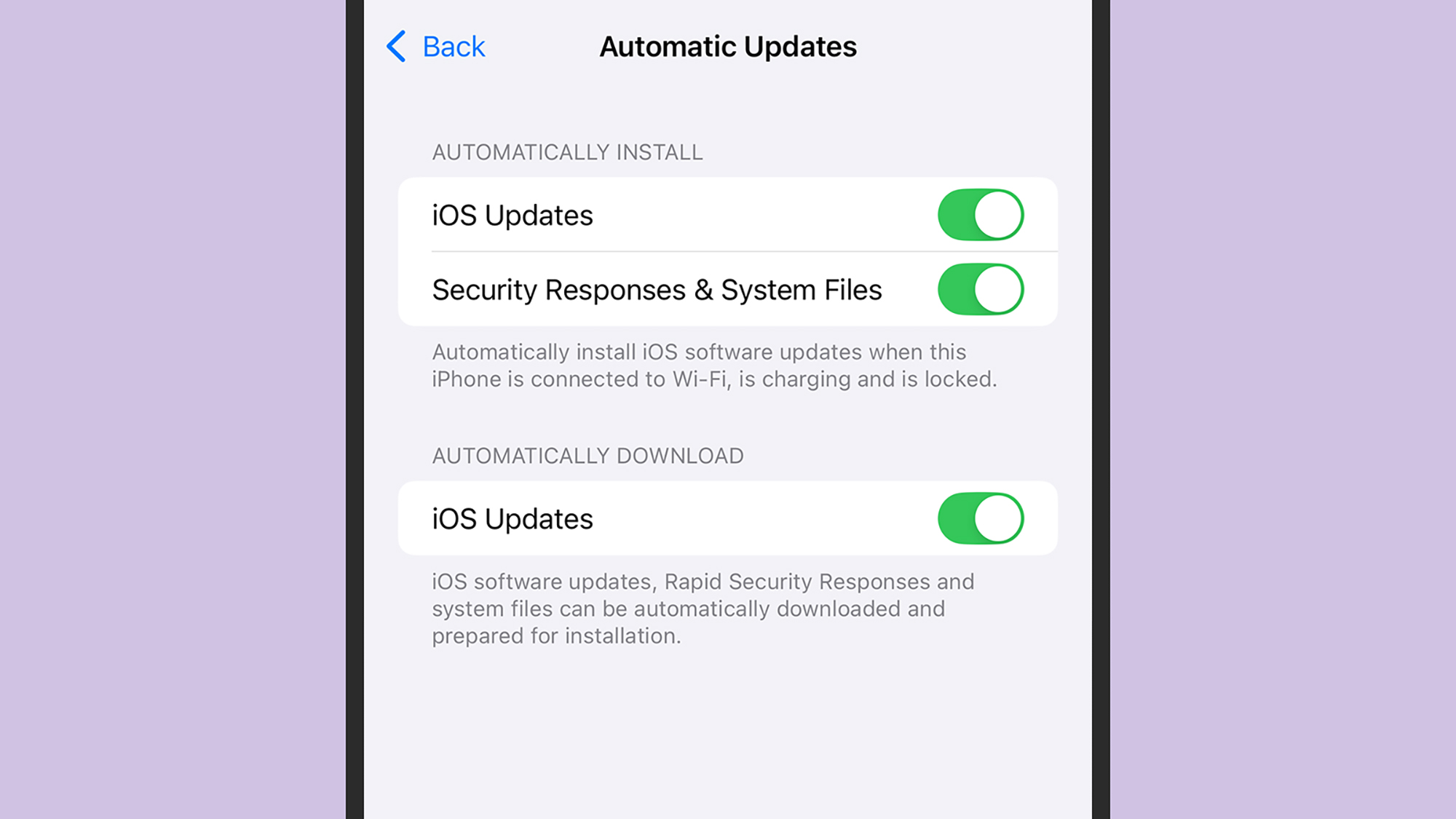 iphone automatic updates screenshot