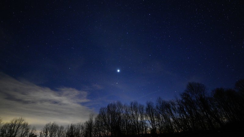 A long awaited astronomical event dubbed as the planet parade or planetary alignment. Four planets are visible to the naked eye in the evening sky. Saturn and Venus are moving along the solar system's disc, as seen from Sparta, North Carolina on January 25, 2025.