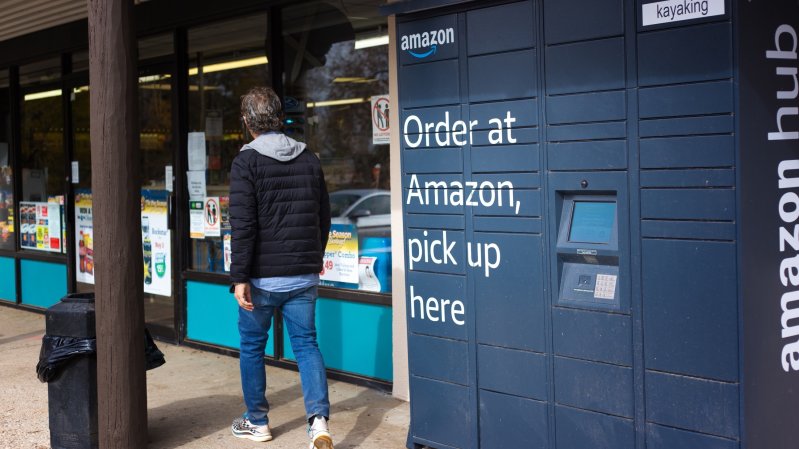 Taos, NM: An Amazon hub locker at a mini-mart near Taos Pueblo.