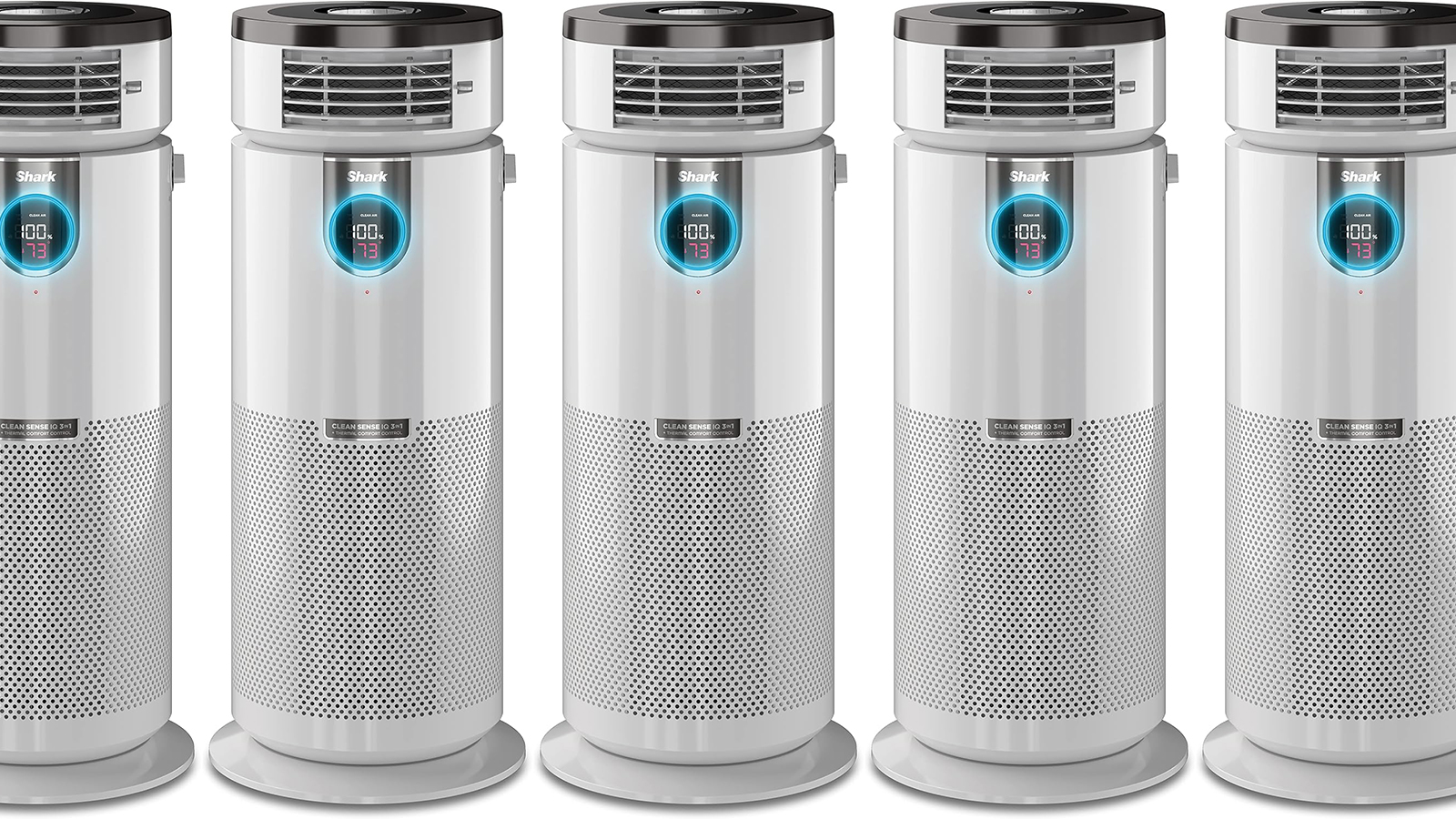 Shark 3-in-1 air purifier, heater, fan arranged in a line