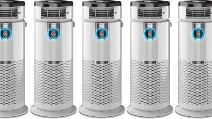 Shark 3-in-1 air purifier, heater, fan arranged in a line