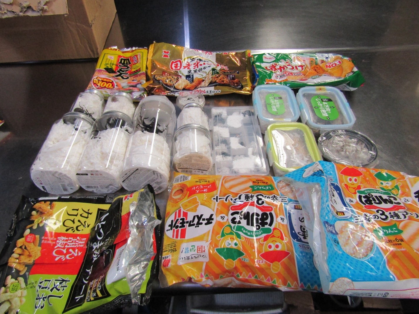 Japanese snack packages on table