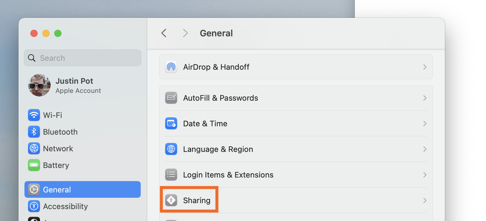 screenshot of settings on mac