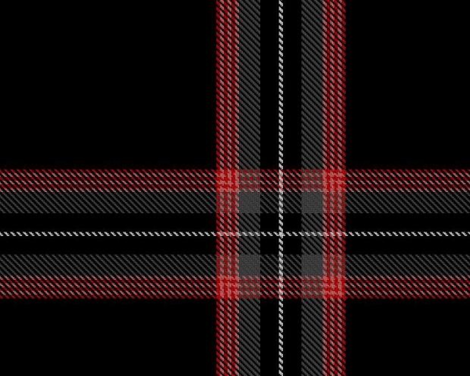 Red, pink, and gray checkered tartan on black background