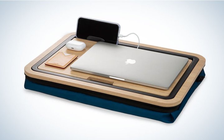  Arlo Sky Stowaway lap desk with lapitop and accessories on it