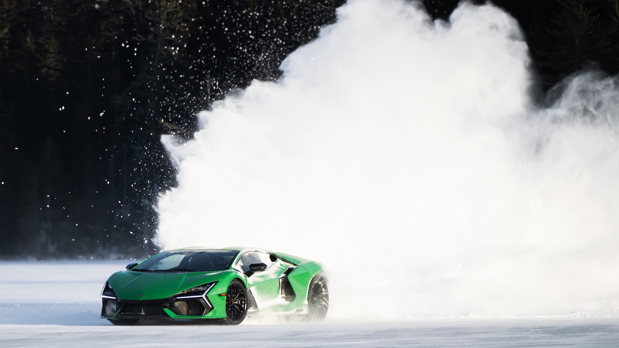 Behind the wheel of Lamborghinis ripping across a frozen lake