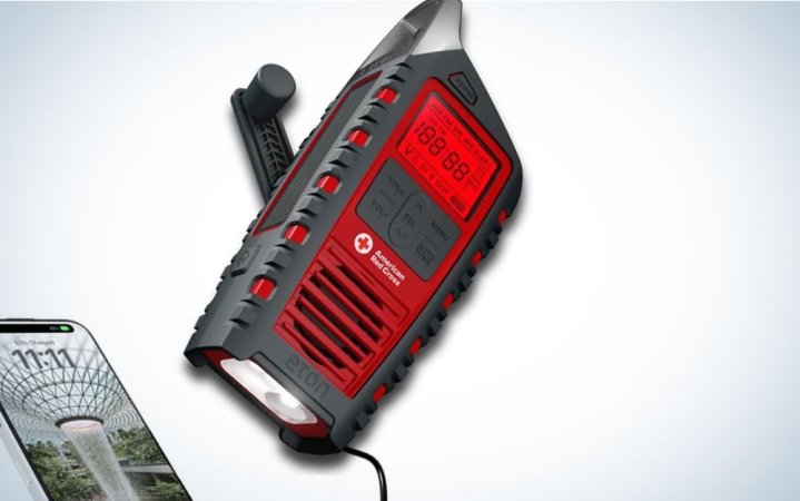  Eton emergency radio with phone plugged in