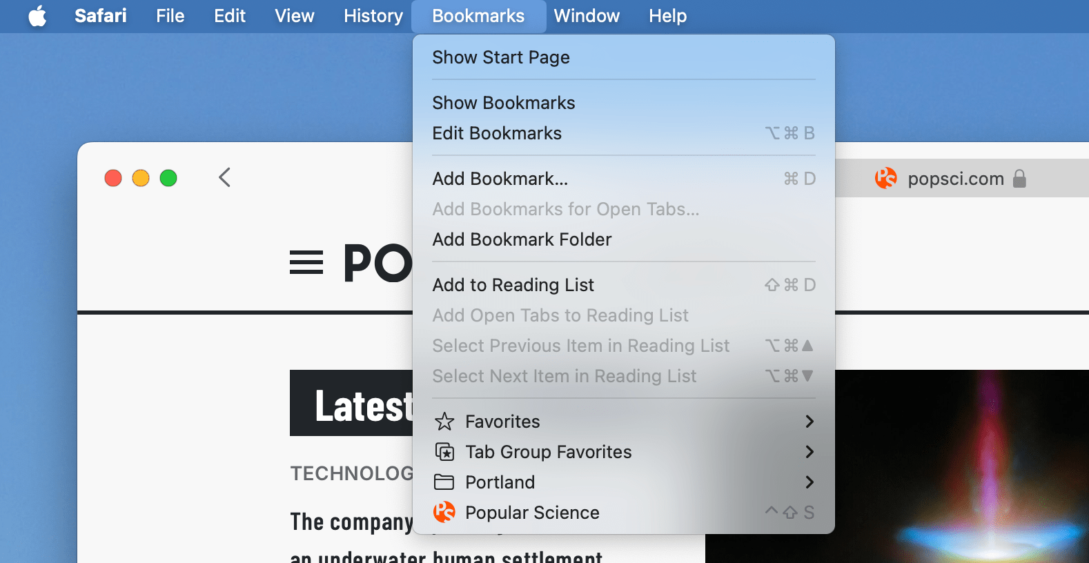 screenshot of updated bookmarks with shortcut added on mac computer