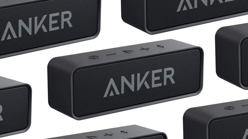 Anker Soundcore bluetooth speakers arranged in a pattern